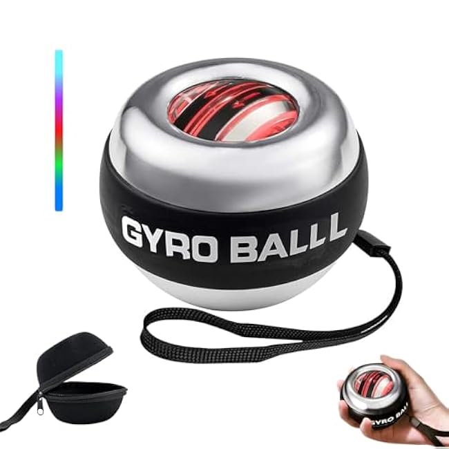 Challenging Torque Ball-Metal Gyro Ball Wrist Exerciser with Metal Shell, Auto-Start Powerball Gyroscope for Strengthening Arms, Fingers & Wrist