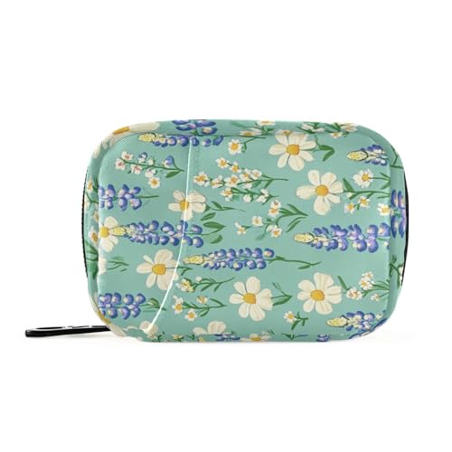 Image of Cute Green Bluebonnet and Daisies Cute Pill Organizer Weekly Travel Pill Box 7 Day Large Capacity Pill Dispenser Case with 8 Pill Container Daily Pill Box Organizer Vitamin Holder Pill Bottle