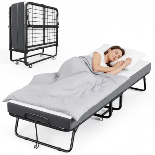 CAIYUN Klappbett 190x80 cm (Kinderbettgröße) mit hochwertiger 13-cm-Memory-Schaum-Matratze – Praktisches Tages- und Gästebett für Erwachsene inkl. Lenkrollen & Staubschutzhülle