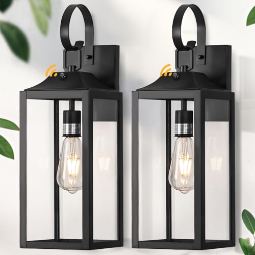 19' Large Dusk to Dawn Outdoor Lighting 2 Pack, Black Sensor Porch Lights Exterior Lighting Fixtures, Modern Wall Lantern Outdoor Wall Lights Waterproof Wall Sconce Lamp for House, Doorway, Garage