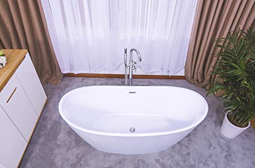 BUTHTUB Freestanding Bathtub Luxury Acrylic Soaking SPA Modern Stand Alone Bathtubs in White 67 Inch