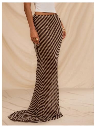 GORGLITTER Women's Striped Bodycon Maxi Skirt Drop Waist Flared Skinny Coquette Long Skirts2