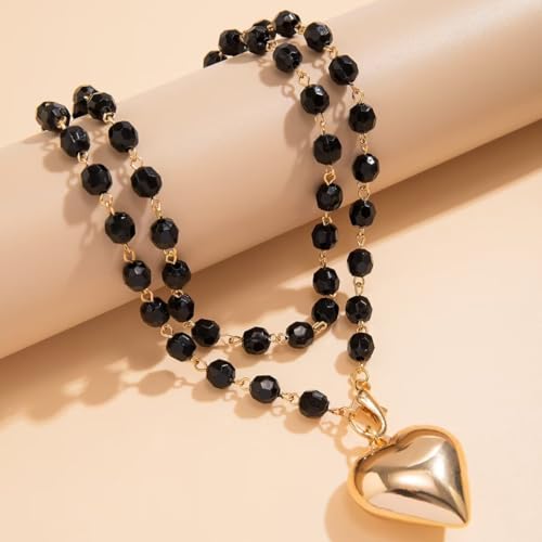 Collier cœur noir ras du cou en couches pour affirmer un look affirmé