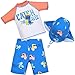 Boy Swim Trunks and Rash Guard Sets Sun Hat Skateboarding Dinosaur Print UPF 50+ Bathing Suit Swimwear