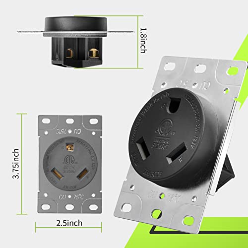 Rvmate Nema Tt-30R Receptacle, 30 Amp Rv Outlet, 125 Volt Straight Blade, Flush Mount Power Replacement, 2 Pole, 3 Wire, Etl #TOP2