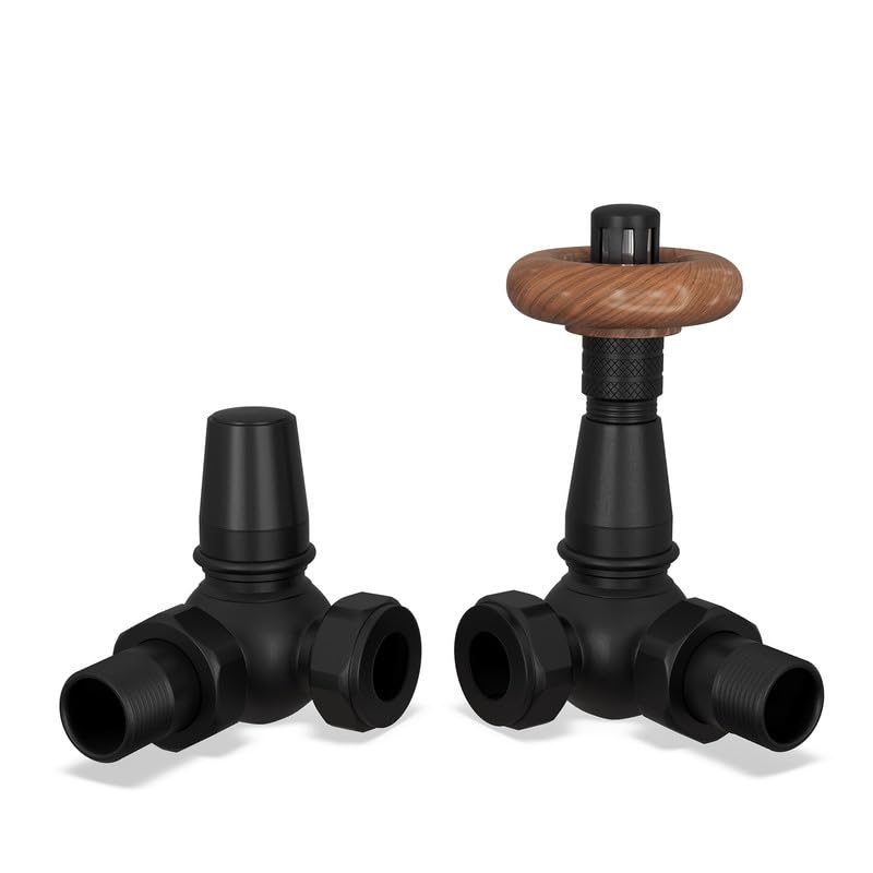 UK Radiators Black Thermostatic Radiator Valve and Corner Lockshield Valve, Matt Black Finish - Image 2