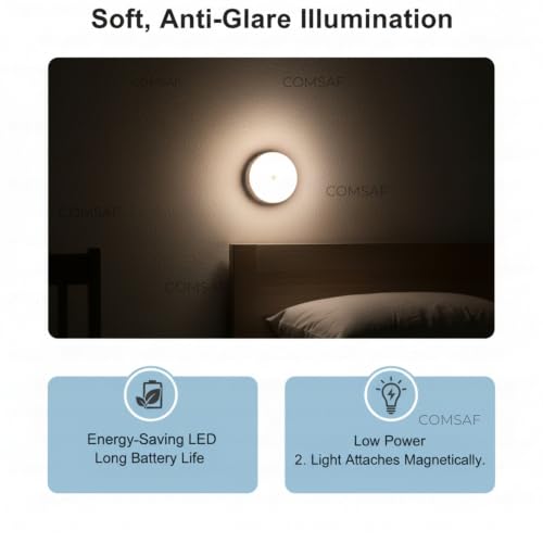 Image of ComSaf USB Rechargeable Motion Sensor LED Light for Home Indoor [Pack of 4] - Wireless Magnetic Stick On Night Light for Cabinet, Wardrobe, Closet, Kitchen, Bedroom, Stairs, Under Cabinet Lighting