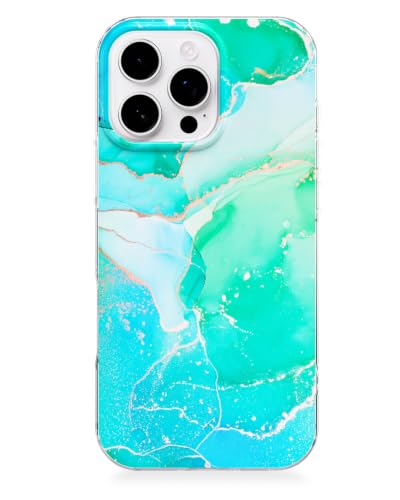 Coque Magsafe iPhone 16 Pro antichoc protection TPU marbre turquoise pour femme