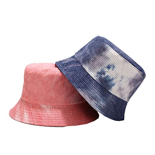 Dcuterq Unisex Tie Dye Floral Print Double Sides Travel Bucket Hats Fall Winter Corduroy Packable Reversible Outdoor Fisherman Cap 01-Green #TOP2