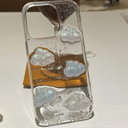 Image of COVERLY for iPhone 12 Pro 3D Luxury Cloud Resin Decor Case,Trendy Translucent Cute Hard Epoxy Art Crystal Clear -Non Yellowing Love Heart Doll Dreamy Candy Princess Cover for Apple iPhone 12 Pro