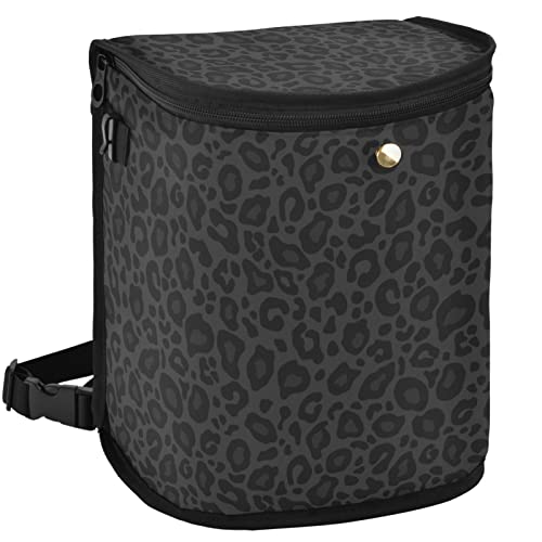 Image of Black Leopard Car Trash Can Animal Skin Print Car Garbage Bag with Lid Hanging Waterproof Leak Proof Vehicle Storage Bin