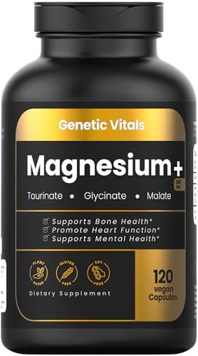 Triple Magnesium Complex 300mg – Chelated Magnesium Glycinate, Malate & Magnesium Taurate – Supports Stress Relief, Muscle, Bone Strength & Cardiovascular Health - 120 Capsules