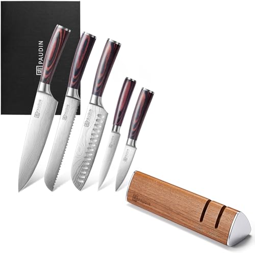 Paudin PAUDIN 5PCS Kitchen Knife Set + Walnut Knife Sharpener