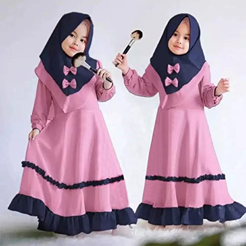 IBTOM CASTLE Abaya for Girl Kids Hijab Scarf Muslim Dress Two-piece Ramadan Prayer Clothes Islamic Arabic Kaftan Khimar Robe2