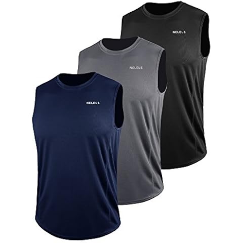 NELEUS Men's 3 Pack Muscle Workout Tank Top for Gym Running,5042,Black,Grey,Navy Blue,XL,EU 2XL Cover