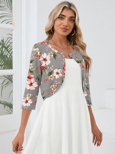 Image of Heymoments Women's 3 /4 Sleeve Casual Shrugs Lightweight Open Front Cropped Cardigan for Dresses