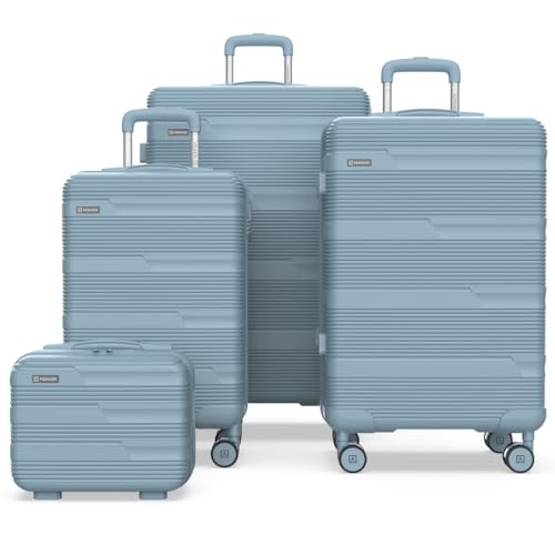 NUMADA - Juego de Maletas de Viaje 4 pzs Upfly T10 ABS. Cabina 55x40x20, Mediana 60L, Maleta Grande 78L y Neceser Compartimentado | Azul