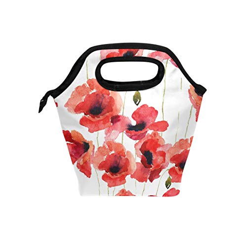 Naanle Floral Flower Insulated Zipper Lunch Bag Cooler Tote Bag For Adult Teens Kids Girls Boys Men Women, Poppy Lunch Boxes Lunchboxes Meal Prep Handbag For Outdoors School Office #TOP7