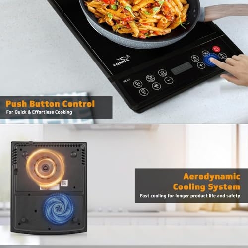 Image of V-Guard 1200 Watt Induction Cook-top with 7 Levels of Temperature Setting, Digital Display and Soft switch Controls, Black, VIC01 V2