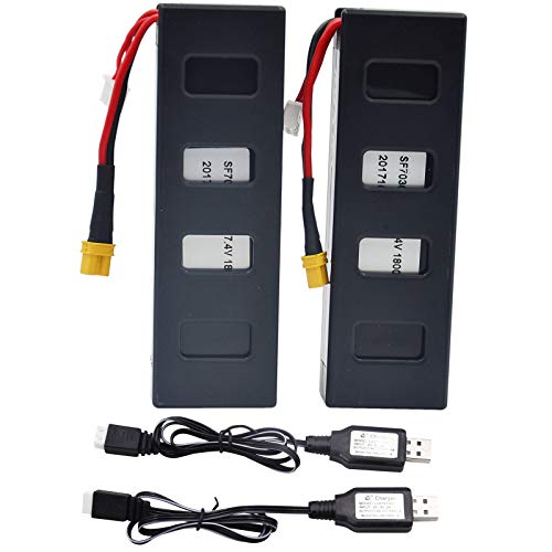 Blomiky 2 Pack 7.4V 1800mAh 13.32Wh Battery 25C Battery and Charger Cable for F100G MJX Bugs3 B3H B3 F100 Quadcopter Drone B30018 B3H Battery 2