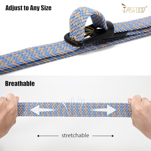 Image of JASGOOD Stretch Belt for Men, Men Women Elastic Woven Braided Belt 1 3 /8 Casual Belt Golf Belt for Jeans Pants