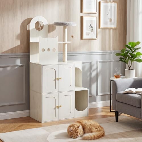Mueble Casa y Caja de Arena para Gatos HOOBRO Blanco miniatura 2