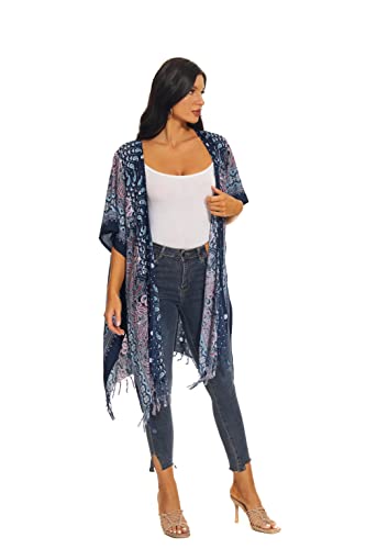 Beautybatik Women Hippie Gypsy Boho Printed Kimono Cardigan Shawl Wrap Swimsuit Cover Up Jacket One Size2