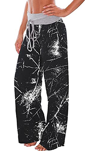 Image of AMiERY Women's Comfy Casual Pajama Pants Floral Print Drawstring Palazzo Lounge Pants Wide Leg