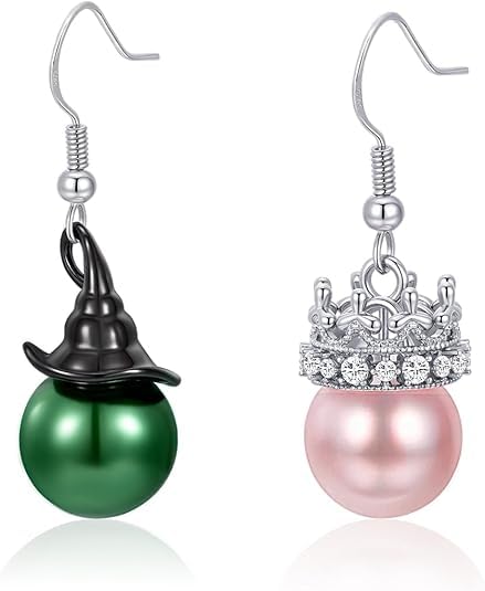 Joyandcelet Witch Earrings Jewelry for Women Pink Green Hat Crown Design