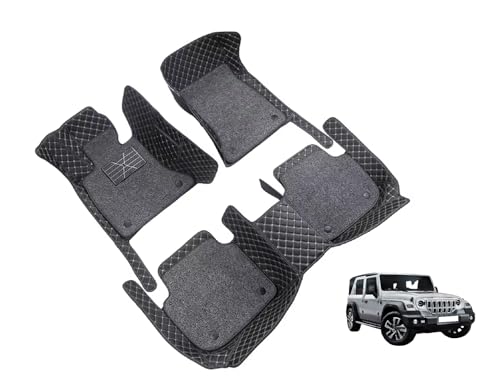 Image of Auto Hub 7D Car Floor Mats Compatible with Mahindra Thar Roxx, Leatherette, 100% Waterproof & Washable, Thar Roxx Car 7D Floor Mat, Black