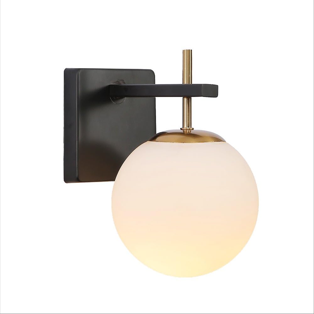 Tekled Opal Gold Aluminium Bronze Body White Glass Globe Wall Light E27 Fitting