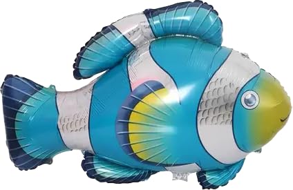 Big Blue Clown Fish Foil Balloon - Tropical Fish Helium Balloon for Under the Sea Party Decorations, Kids Birthday & Ocean Theme Décor, 75cm (2 Pack)