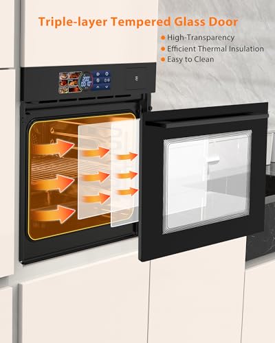 Image of 24 Inch Built-in Electric Single Wall Oven, 2.5 Cu.ft Convection Oven with 8 Cooking Functions, 360 Rotating Rotisserie, Color Touch Screen, Timer & Safety Lock, Stainless Steel Design