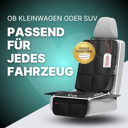 PROTEX© Podkładka pod fotelik dziecięcy [zwycięzca testu 2025] nadaje się do ISOFIX | wodoodporny materiał poliestrowy z wyściełanym siedziskiem | L (dwupak)