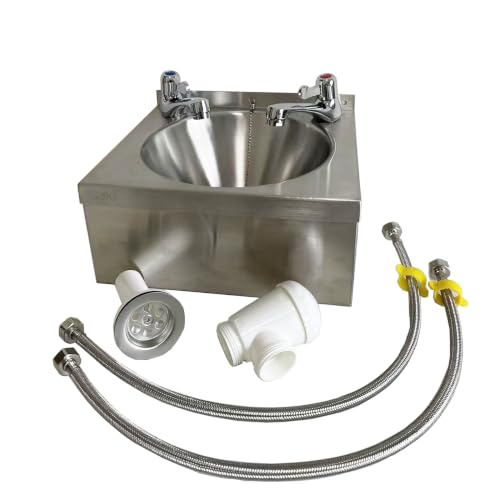 Lavabo de acero inoxidable Baki con grifos de palanca para baño y manos 2