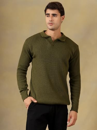 Image of Kvetoo Full Sleeve Winter Wear Woolen Collar Polo Sweater for Men