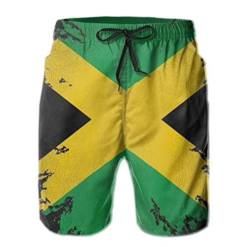 Mens Beach Shorts Jamaica Flag Jamaican 3D Printed Swim Trunks Quick Dry Surf Bathing Suit
