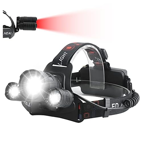 BORUIT LED Rechargeable Adjustable Headlamp with White and Red Light,6000 Lumens 5 Modes Headlight Headlamp,IPX5 Waterproof Flashlight Headlamp for Adults Outdoor Fishing Camping Hunting