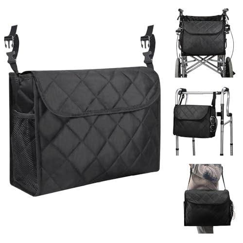 NAROSEBE Rollstuhltasche Hinten Rollstuhl Rucksack Groß Wasserdicht Aufbewahrungstasche Rucksack für Rollstuhl Rollator Tasche Universal Rollstuhlzubehör Taschen für Rollstühle Griffe (Schwarze)