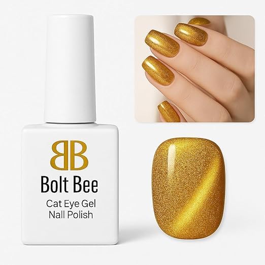 Image of BOLT BEE 4pcs 9ml Cat Eye Gel Nail Polish Magnetic Cat Eye Effect, Soak Off UV & LED Gel, Long-Lasting Glitter Nail Polish for Salon & Home Use (9ml gold, silver, pink & red)