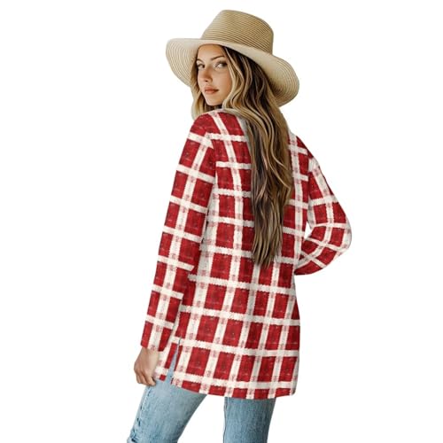 Image of Women's Aztec Open-Front Jacket Lightweight Casual Outerwear Native Western Aztec Pattern & Plaid Houndstooth Print