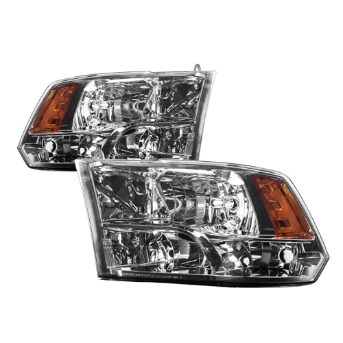 KAC 2PCS Headlights Assembly, Headlight Assembly Compatible With 2009-2012 Ram 1500, 2010-2012 Ram 2500 3500 Waterproof Headlights Assembly Clear Reflector Chrome Housing Clear Lens -  7026LAH398ZUS