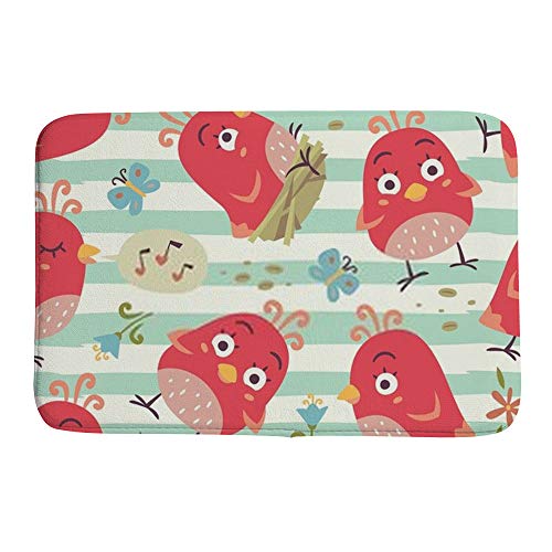 Tapis de bain antidérapant bleu velours Ruchen oiseaux 91x61 cm - 2