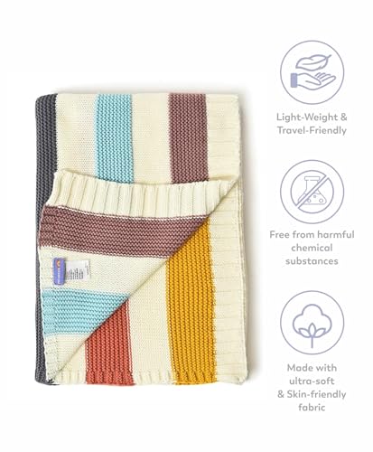 Image of Mi Arcus Premium Reversible 100% Cotton Knitted Ultra Soft Cool Blanket for Baby Boys Girls 0-12 M - Multicolor 100x75 cm