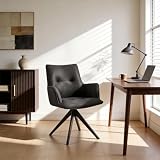 Art Leon Mid Century Swivel Desk Chair No Wheels, Faux Leather, Black