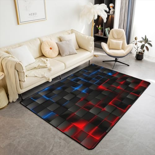 Feelyou Red Blue and Black Area Rug 3x5 Kids Light Geometric Decorative Carpet Set for Boys Teens Decor Living Room Rugs Modern Style Indoor Floor Mat Room Decor