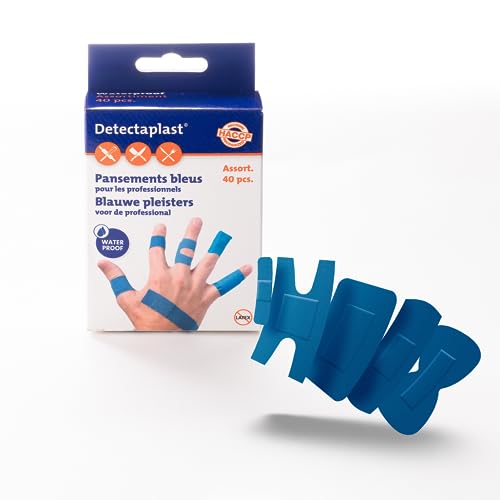 Detectaplast Universal Pflaster wasserfest, blaue Wundpflaster für den Lebensmittelbereich, detektierbare Pflaster Erste Hilfe, 9 x 38, 19 x 72, 25 x 72, Fingerkuppen und Gelenk, 40 Stück