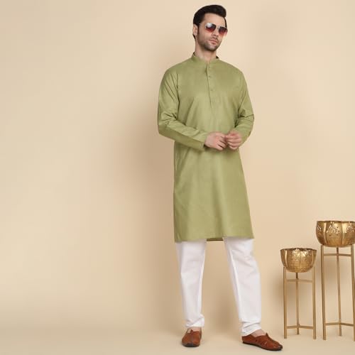 Image of KRAFT INDIA Men's Cotton Solid Kurta With Drawstring Pyjama Set