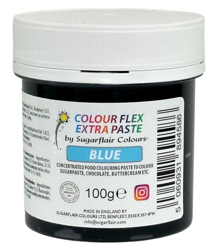 Sugarflair Colourflex Extra Paste Blue - Colorante Alimentario, Colorantes para Crema de Mantequilla, Glaseado, Chocolate, Pasta De Azúcar, Mezclas, Masas para Tartas, Galletas - 100g