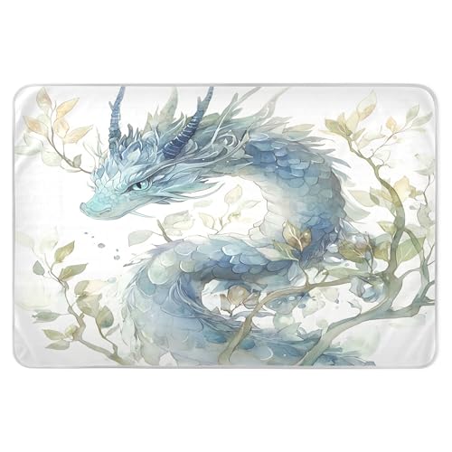 Takiito Blue Green Dragon Foliage Bed Pad Reusable Bed Underpad Washable Waterproof Leak-Proof Quick Dry Incontinence Pee Pad for Toddlers Kids Adults Pets 34x52 in